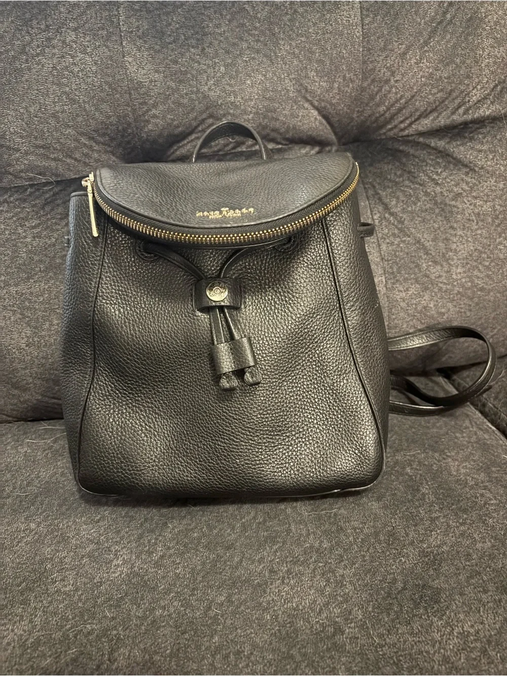 Kate Spade Black Pebbled Leather Drawstring Zip-Top Backpack